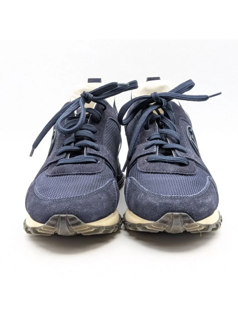 Louis Vuitton Run Away Line Navy Suede Mesh LV Logo Sneakers in Heels